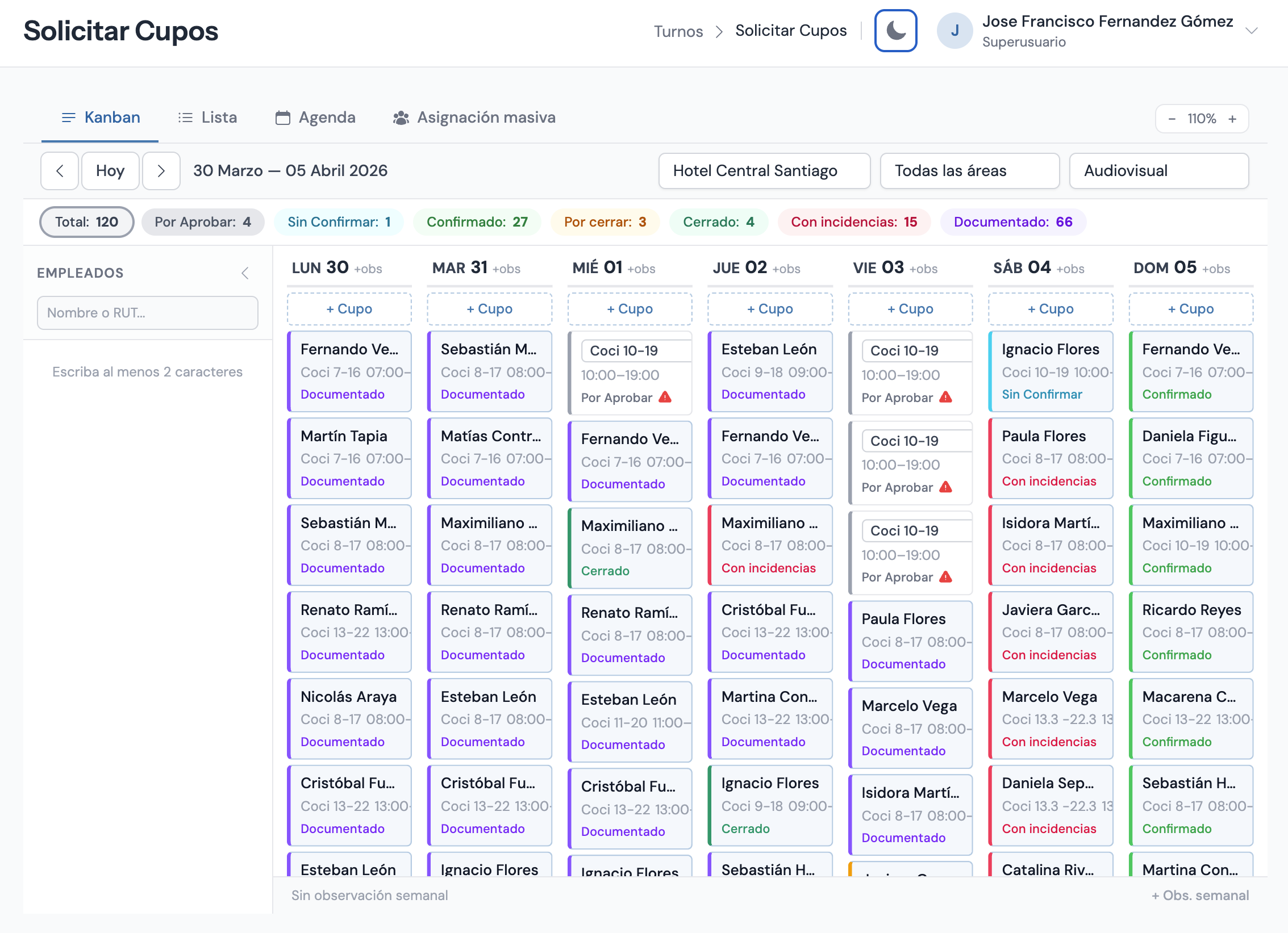 Pantalla de generación de contratos
